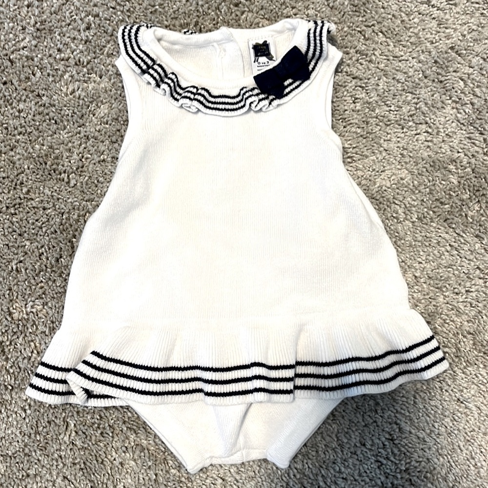 Janie and Jack Baby Girl 0-3 Months Nautical White and Navy Sweater Dress Set